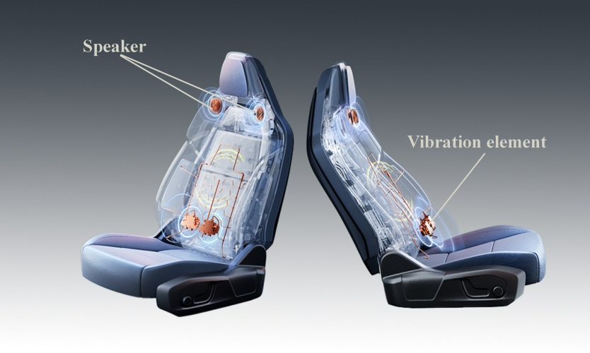 car headrest speaker + vibration element